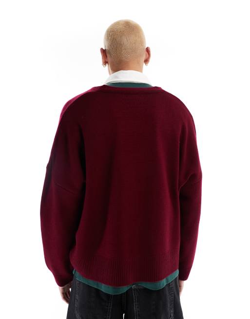 ASOS DESIGN – Bordowy kardigan o pudełkowym kroju extreme oversize, 4 z 5