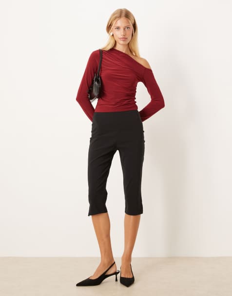 ASOS DESIGN – Bordowy opinający top na jedno ramię z długimi rękawami - view 1