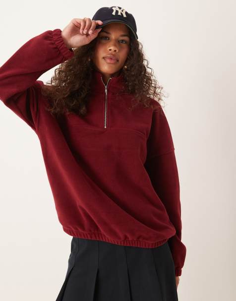 ASOS DESIGN – Bordowy polar z zamkiem pod szyją - view 1