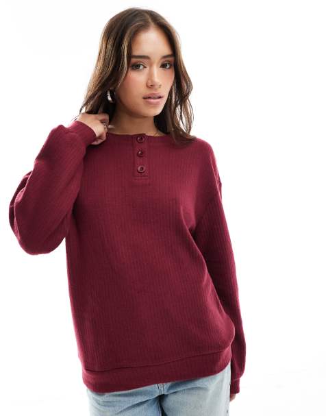 ASOS DESIGN – Bordowy prążkowany top typu henley - view 1