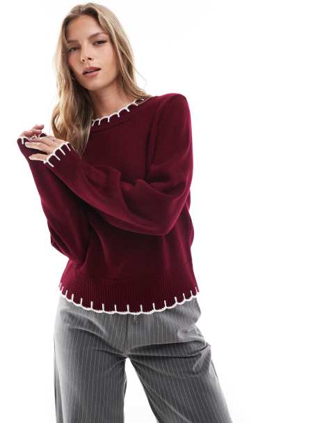 ASOS DESIGN – Bordowy sweter dzianinowy z ozdobnym obszyciem - view 1