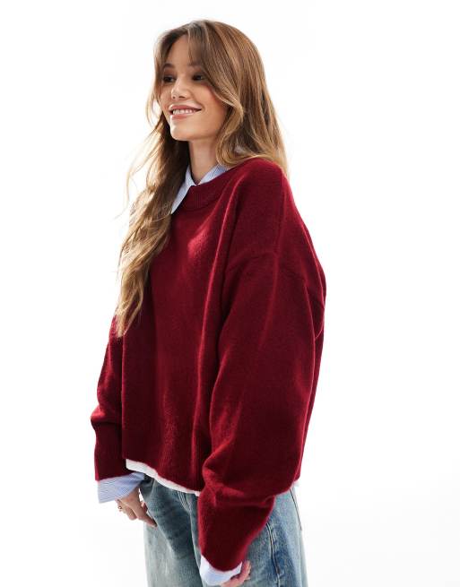 ASOS DESIGN – Bordowy sweter o pudełkowym kroju z okrągłym dekoltem