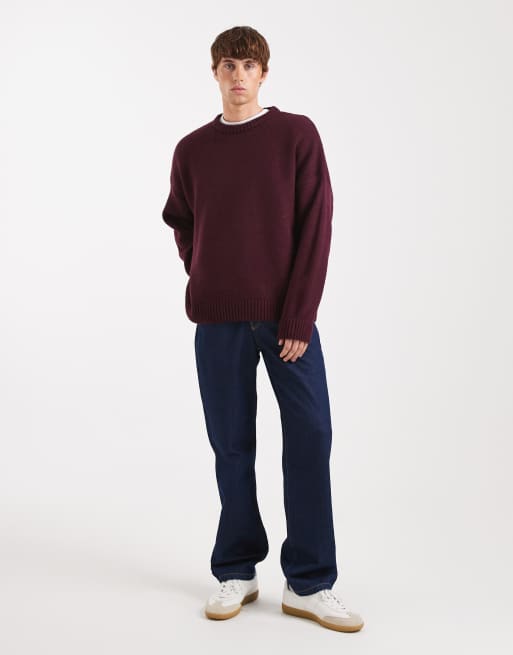 ASOS DESIGN – Bordowy sweter oversize z okrągłym dekoltem z fakturowanej dzianiny, 2 z 5