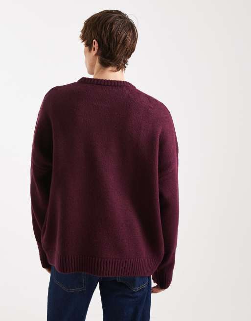 ASOS DESIGN – Bordowy sweter oversize z okrągłym dekoltem z fakturowanej dzianiny, 3 z 5