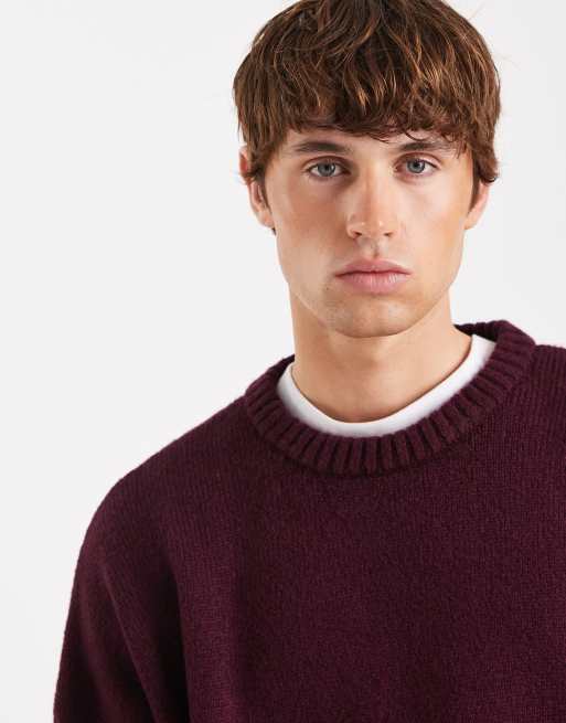 ASOS DESIGN – Bordowy sweter oversize z okrągłym dekoltem z fakturowanej dzianiny, 5 z 5