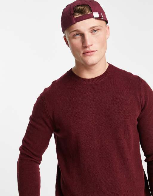 ASOS DESIGN – Bordowy sweter z wełny jagnięcej z okrągłym dekoltem, 2 z 4