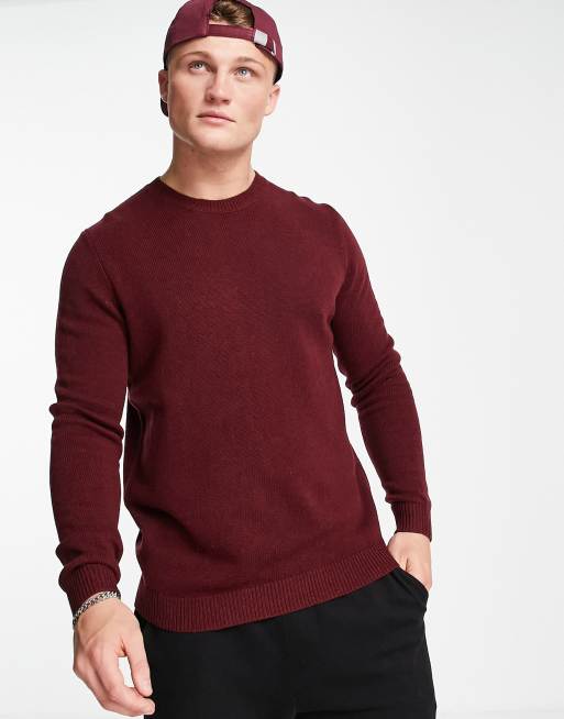 ASOS DESIGN – Bordowy sweter z wełny jagnięcej z okrągłym dekoltem, 3 z 4