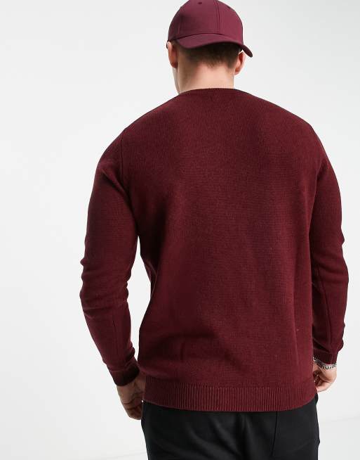 ASOS DESIGN – Bordowy sweter z wełny jagnięcej z okrągłym dekoltem, 4 z 4