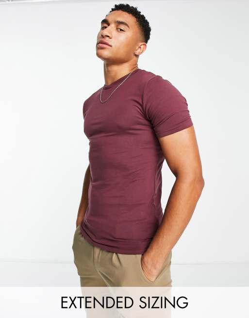 ASOS DESIGN – Bordowy T-shirt o kroju podkreślającym sylwetkę z okrągłym dekoltem