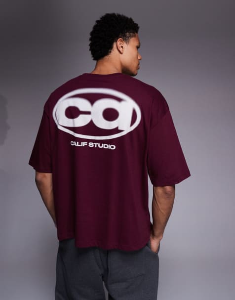 ASOS DESIGN – Bordowy T-shirt o pudełkowym kroju oversize z grafiką - view 1