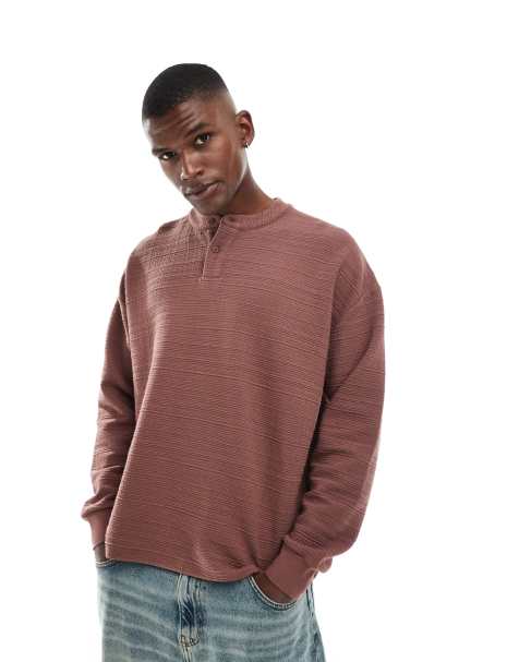 ASOS DESIGN – Bordowy T-shirt o waflowej strukturze i pudełkowym kroju oversize - view 1