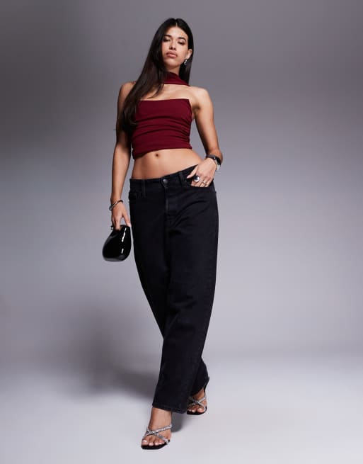 ASOS DESIGN – Bordowy top z dekoltem bandeau z szalikiem, 2 z 4