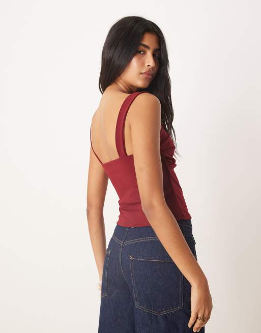 ASOS DESIGN – Bordowy top z kwadratowym dekoltem i zakładkami, 3 z 4