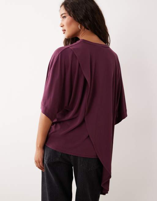 ASOS DESIGN – Bordowy top z modalu z drapowaniem i asymetrycznym dołem, 4 z 4