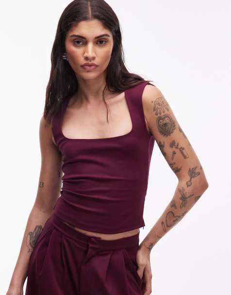 ASOS DESIGN – Bordowy top z okrągłym dekoltem z materiału ponte, część zestawu - view 1