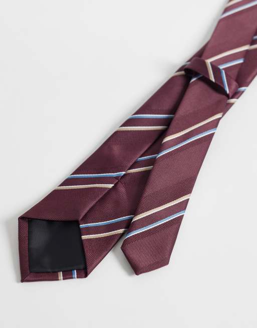 ASOS DESIGN – Bordowy wąski krawat w stylu rugby w paski, 3 z 3