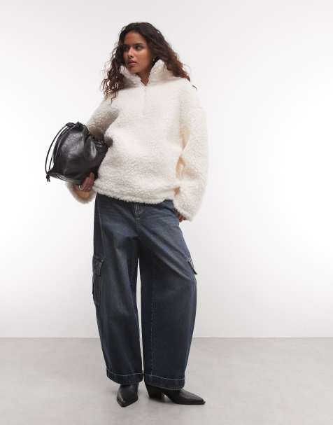 ASOS DESIGN borg a pelo lungo con mezza zip, crema - view 1