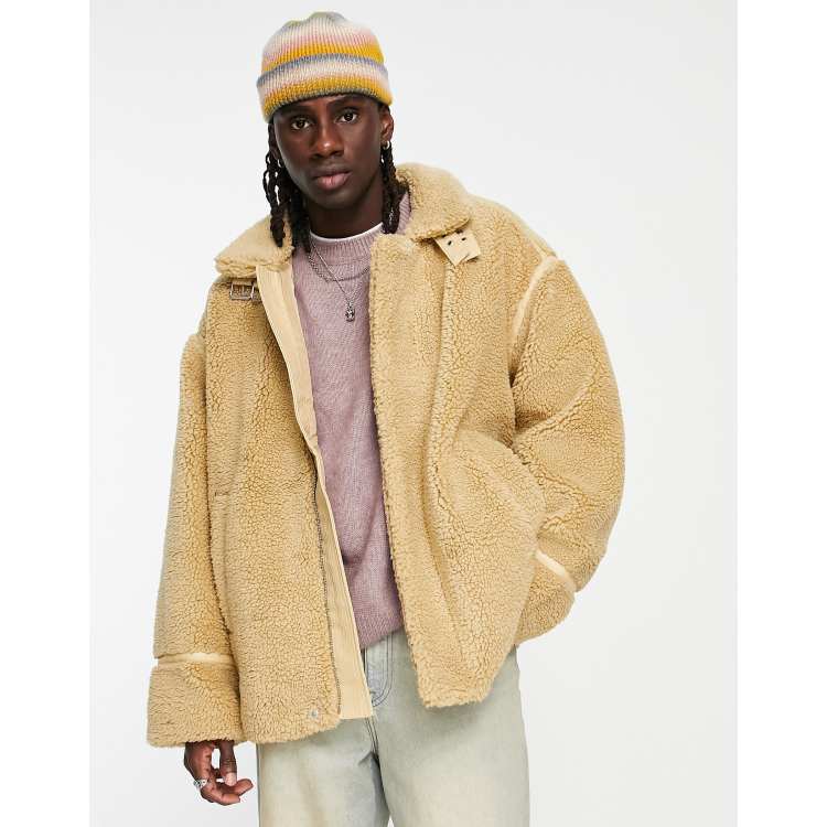 ASOS DESIGN borg aviator jacket in beige