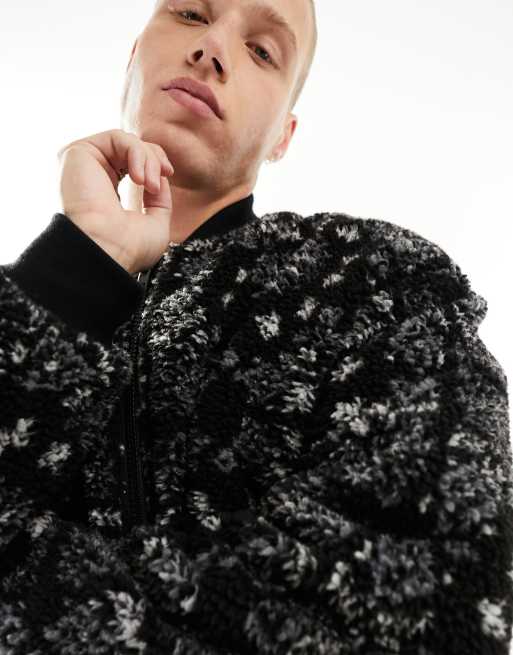 ASOS DESIGN borg bomber jacket with paisley print in black ASOS