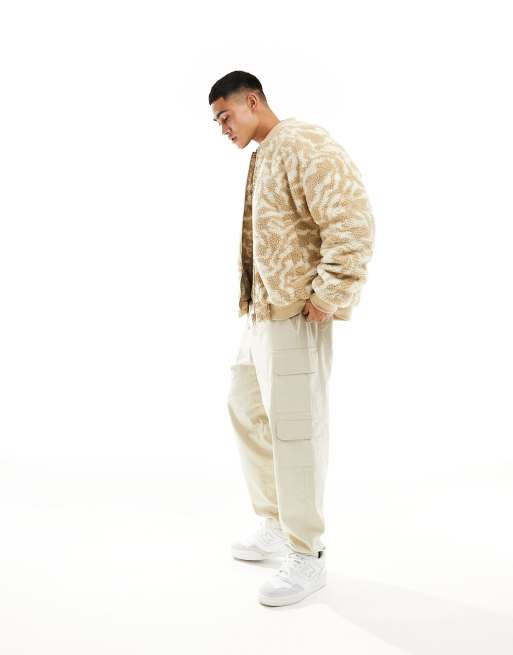 ASOS DESIGN borg bomber jacket with tiger print in ecru, 2 of 4