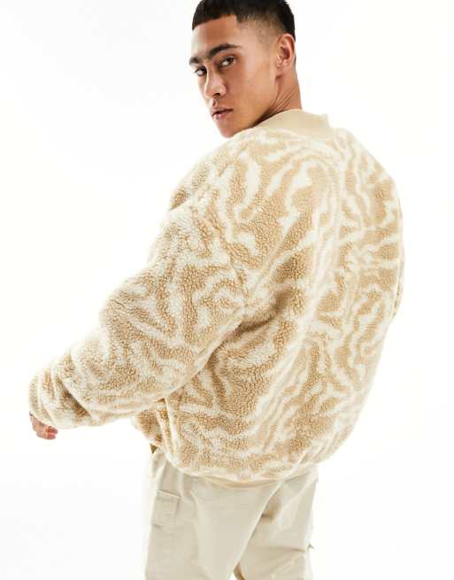 ASOS DESIGN borg bomber jacket with tiger print in ecru, 4 of 4