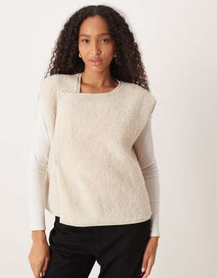 Asos Design Borg Button Side Vest In White