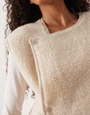 Asos Design Borg Button Side Vest In White
