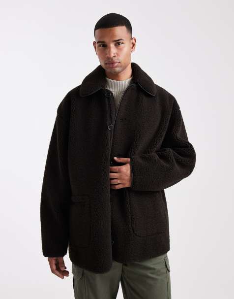ASOS DESIGN borg coach jacket in brown - view 1