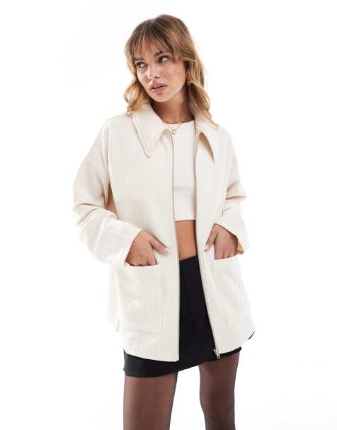 ASOS DESIGN borg collar zip through in cream - view 1