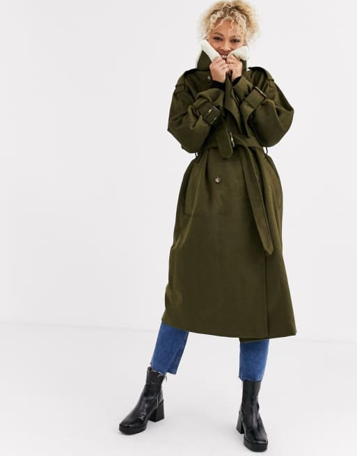 Khaki shop borg coat