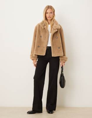 Asos Design Borg Cropped Trench Coat In Brown