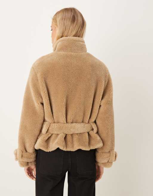 ASOS DESIGN borg cropped trench coat in oatmeal