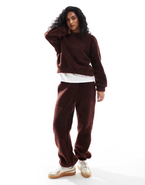 ASOS DESIGN borg cuffed jogger co ord in chocolate