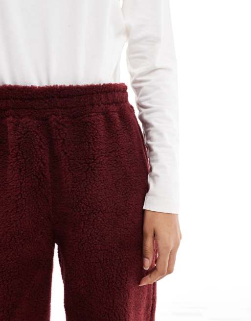 ASOS DESIGN borg cuffed sweatpants in burgundy - part of a set
