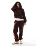 [ASOS DESIGN] ASOS DESIGN borg cuffed trackies in chocolate (part of a set)-Brown S Chocolate