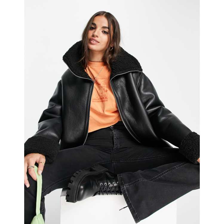 Black aviator cheap jacket asos