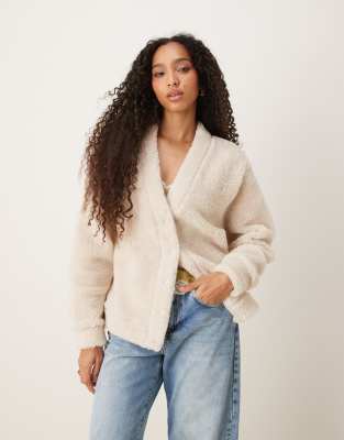 Asos Design Borg Fleece Button Up Vest With Contrast Binding In Multi