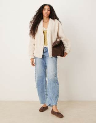 Asos Design Borg Fleece Button Up Vest With Contrast Binding In Multi