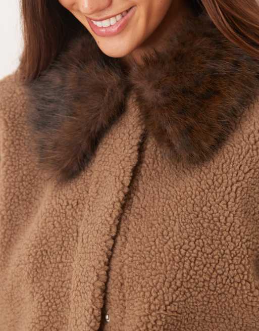 ASOS DESIGN borg jacket with leopard faux fur collar