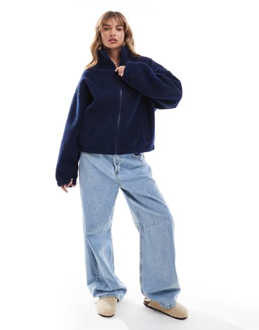 ASOS DESIGN borg fleece set in navy