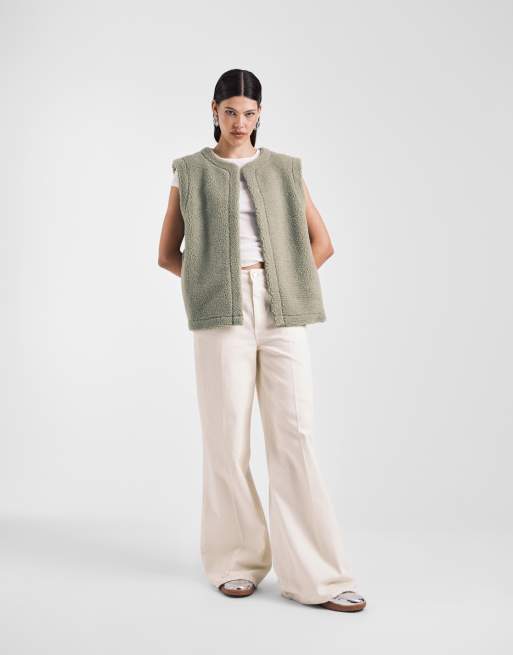 ASOS DESIGN borg fleece vest in green, 2 of 4