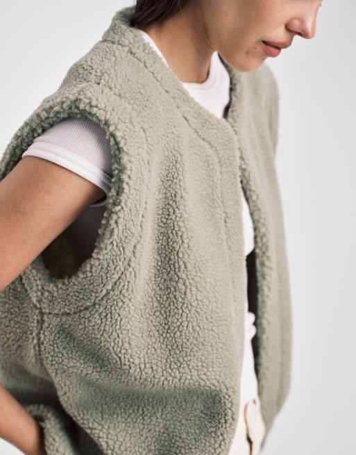 ASOS DESIGN borg fleece vest in green, 3 of 4