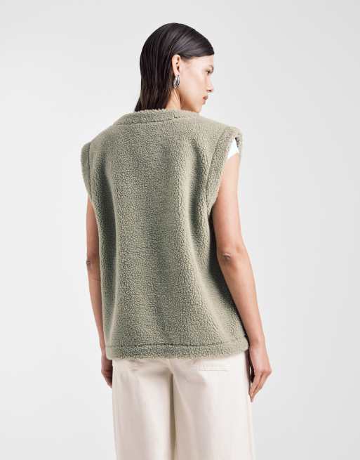ASOS DESIGN borg fleece vest in green, 4 of 4