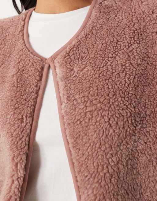 ASOS DESIGN borg fleece vest in pink, 3 of 4