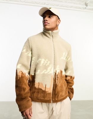 ASOS DESIGN borg fleece walker jacket with scenic print
