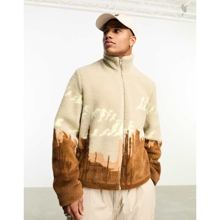 ASOS DESIGN borg fleece walker jacket with scenic print | ASOS