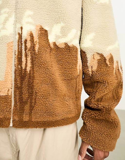 ASOS DESIGN borg fleece walker jacket with scenic print