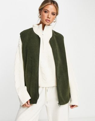 ASOS DESIGN borg gilet fleece in khaki - ASOS Price Checker
