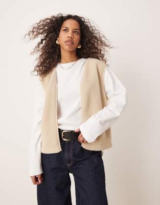 ASOS DESIGN ASOS DESIGN borg gilet with binding in stone-Neutral