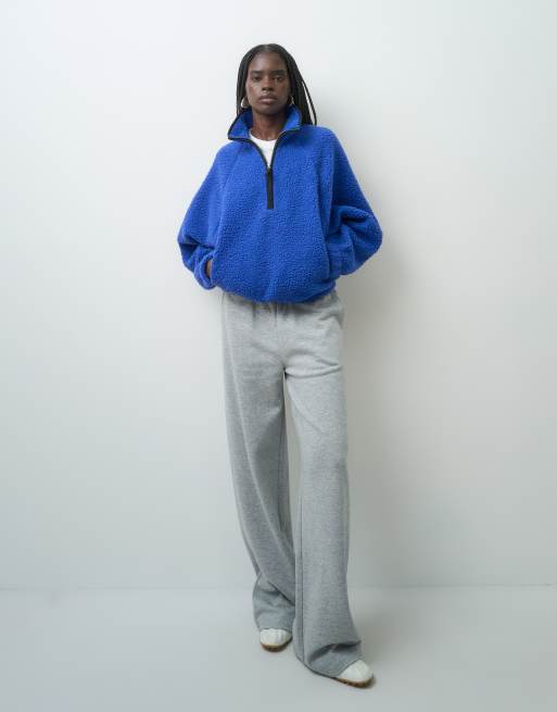 ASOS DESIGN borg half-zip met contrasterende bies in blauw en zwart, 3 van 4